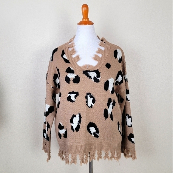 entro Sweaters - Entro Distressed Leopard Oversized Sweater S